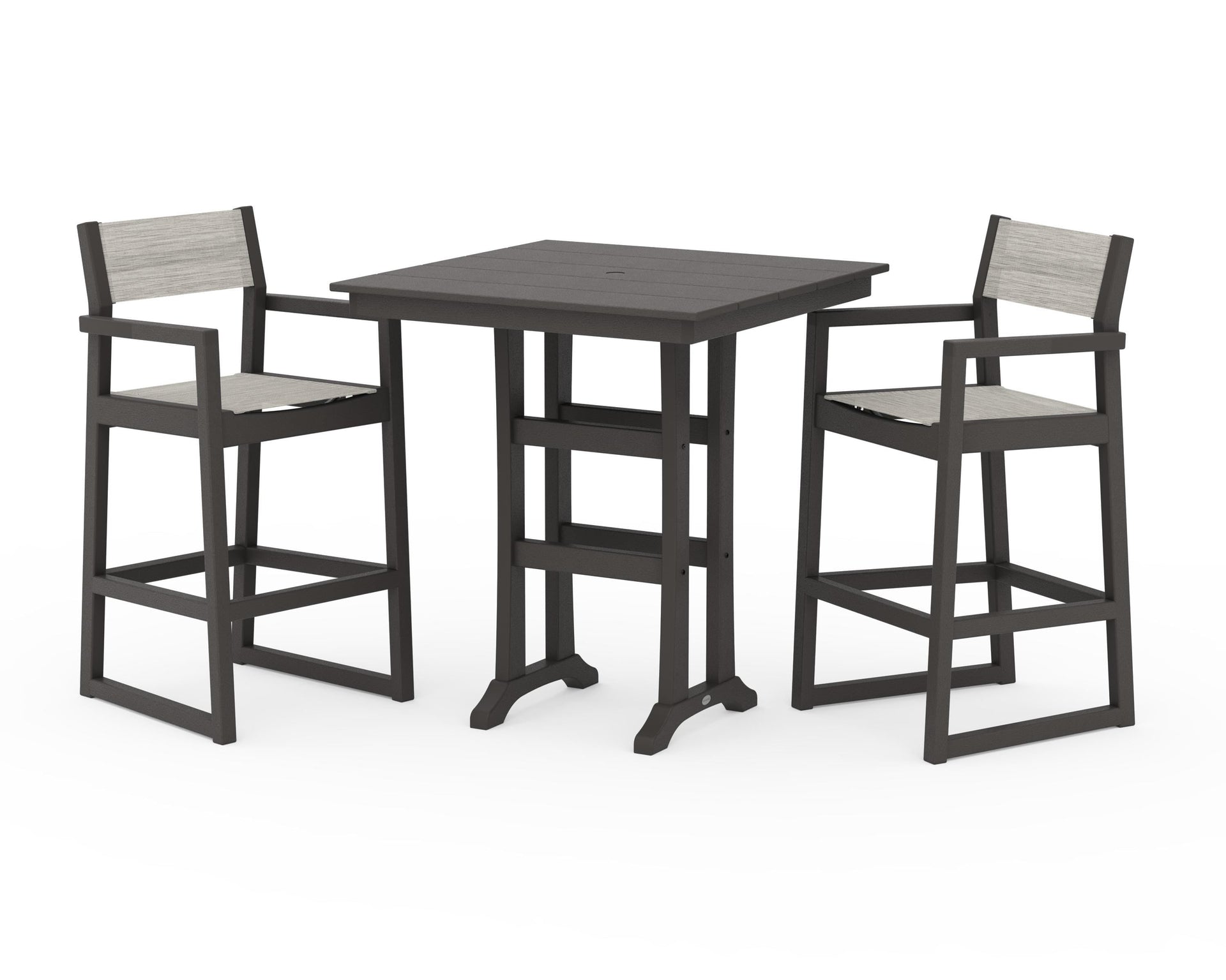 EDGE Sling Arm Chair 3-Piece Farmhouse Bar Set with Trestle Legs