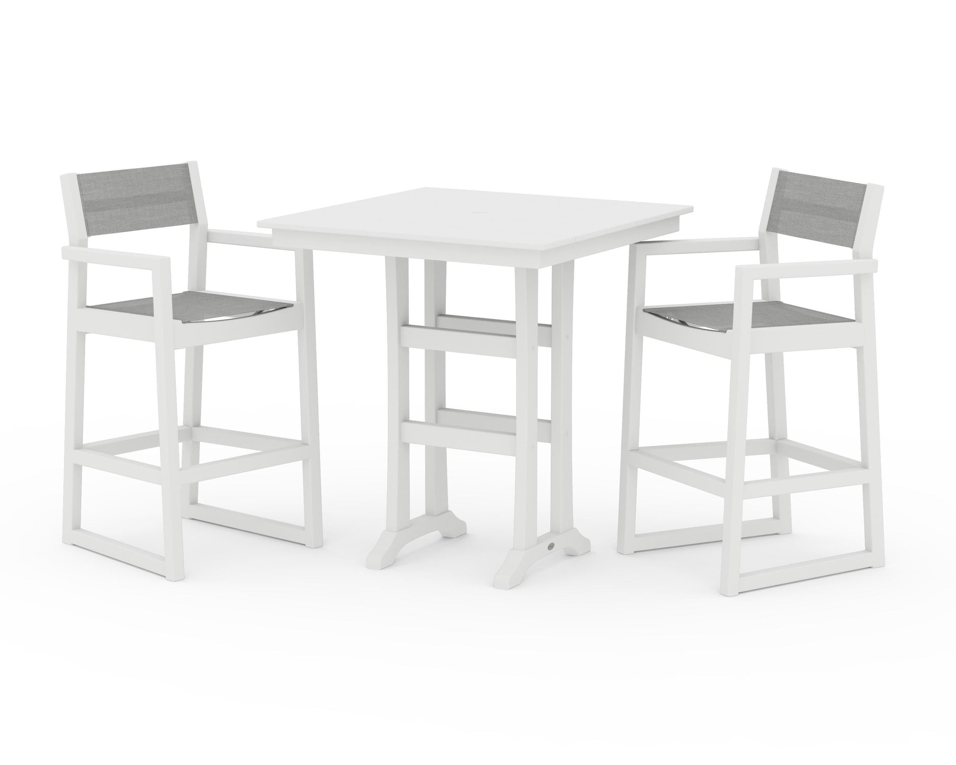 EDGE Sling Arm Chair 3-Piece Farmhouse Bar Set with Trestle Legs