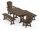 Nautical Curveback Adirondack Swivel Chair 5-Piece Farmhouse Dining Set With Trestle Legs and Benches