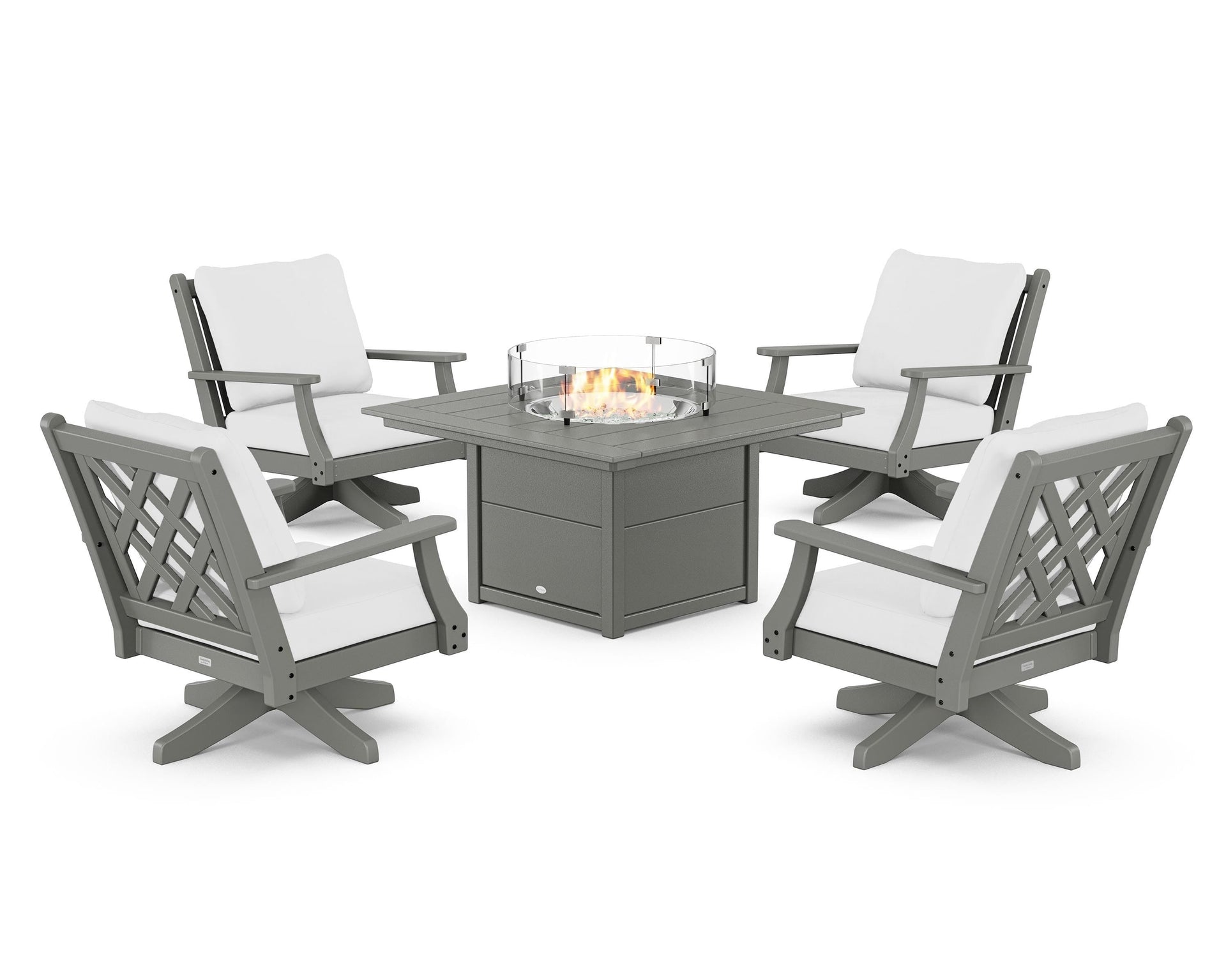 Wovendale 5-Piece Deep Seating Swivel Conversation Set with Fire Pit Table