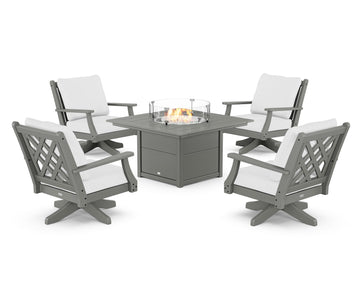 Wovendale 5-Piece Deep Seating Swivel Conversation Set with Fire Pit Table