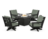 Chippendale 5-Piece Deep Seating Swivel Conversation Set with Fire Pit Table