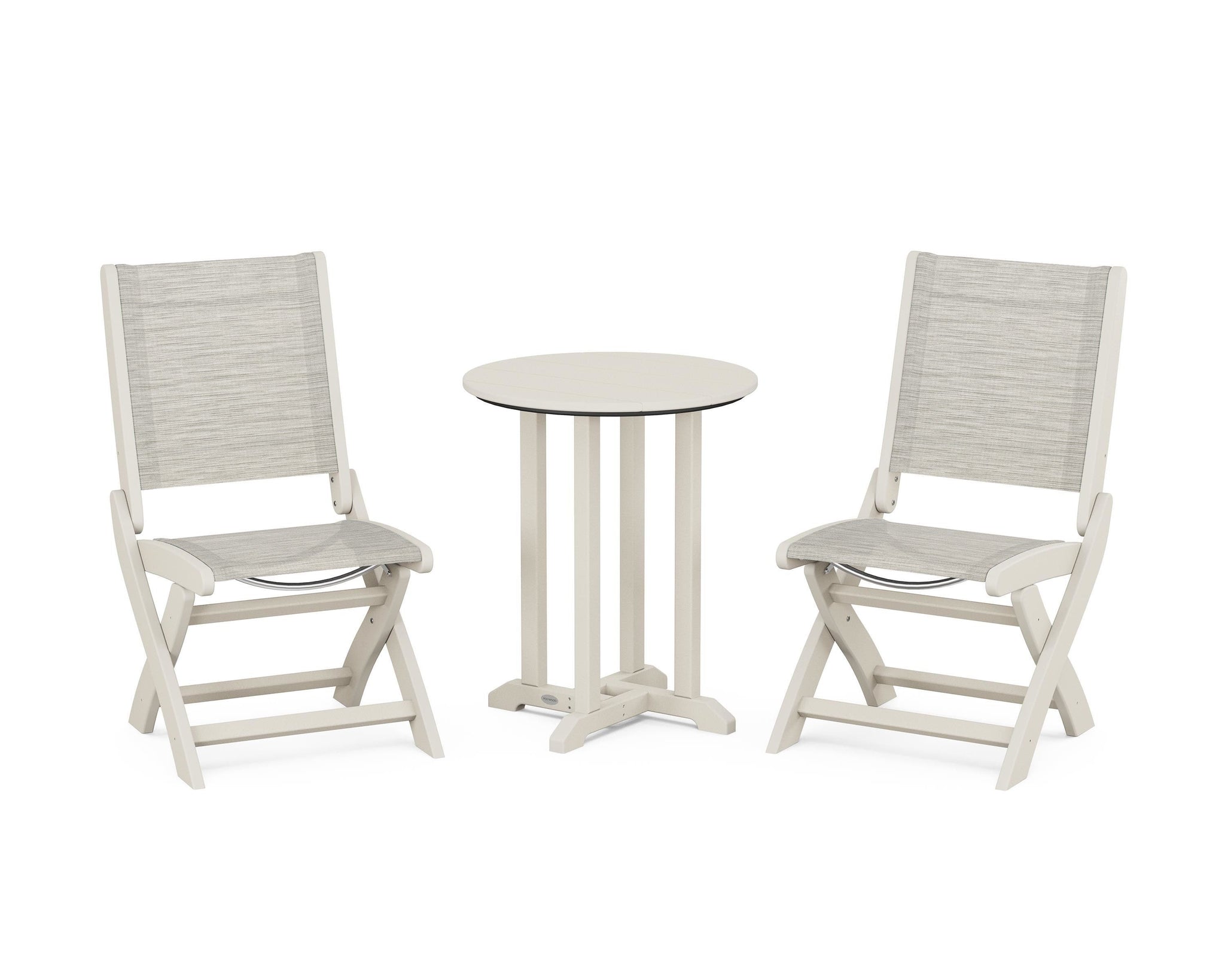 Coastal Folding Side Chair 3-Piece Round Bistro Dining Set