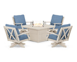 Braxton 5-Piece Deep Seating Swivel Conversation Set with Fire Pit Table
