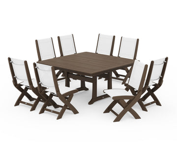 Coastal Folding Side Chair 9-Piece Dining Set with Trestle Legs