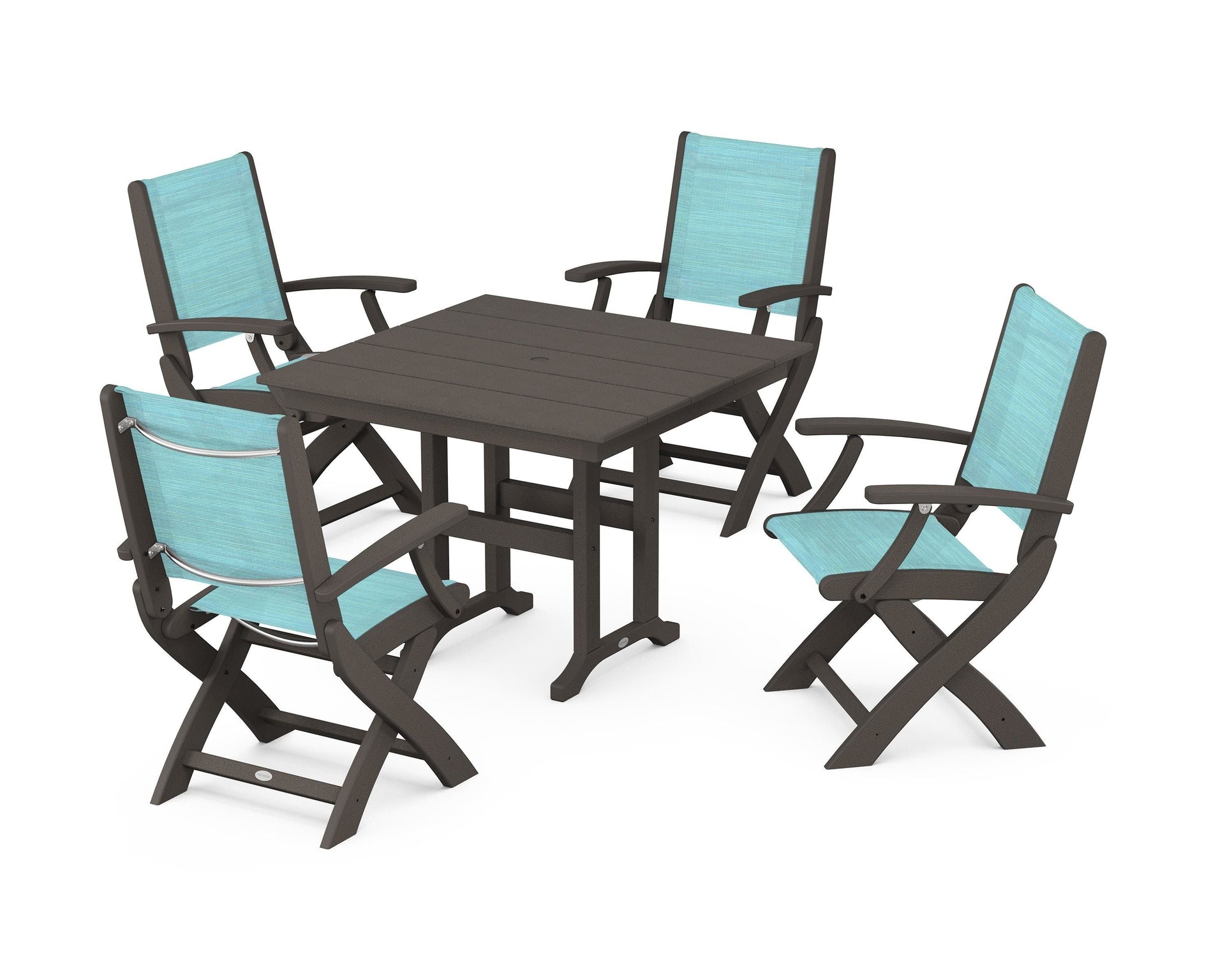 Coastal Folding Chair 5-Piece Farmhouse Dining Set