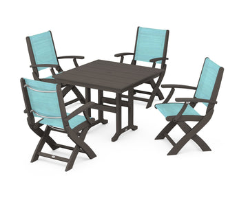 Coastal Folding Chair 5-Piece Farmhouse Dining Set