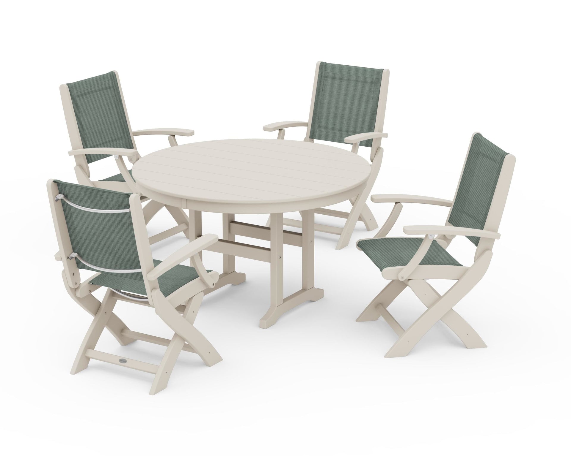 Coastal Folding Chair 5-Piece Round Dining Set