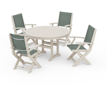 Coastal Folding Chair 5-Piece Round Dining Set