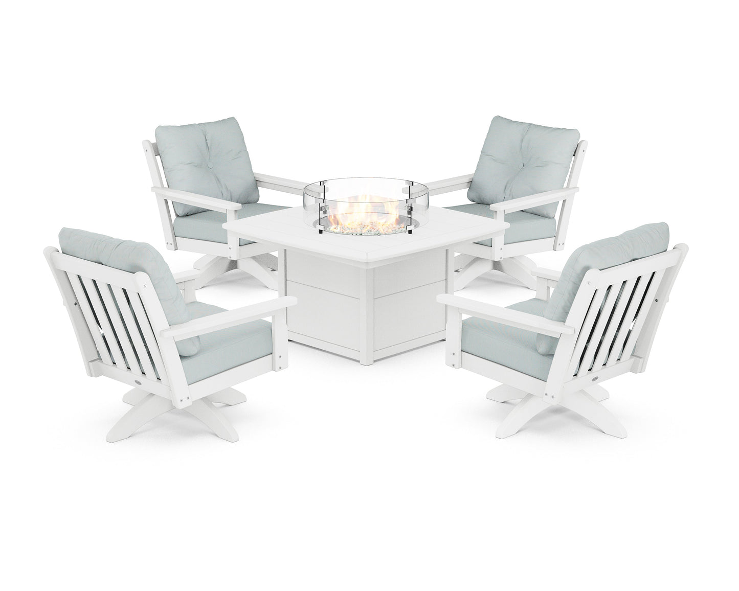 Vineyard 5-Piece Deep Seating Swivel Conversation Set with Fire Pit Table
