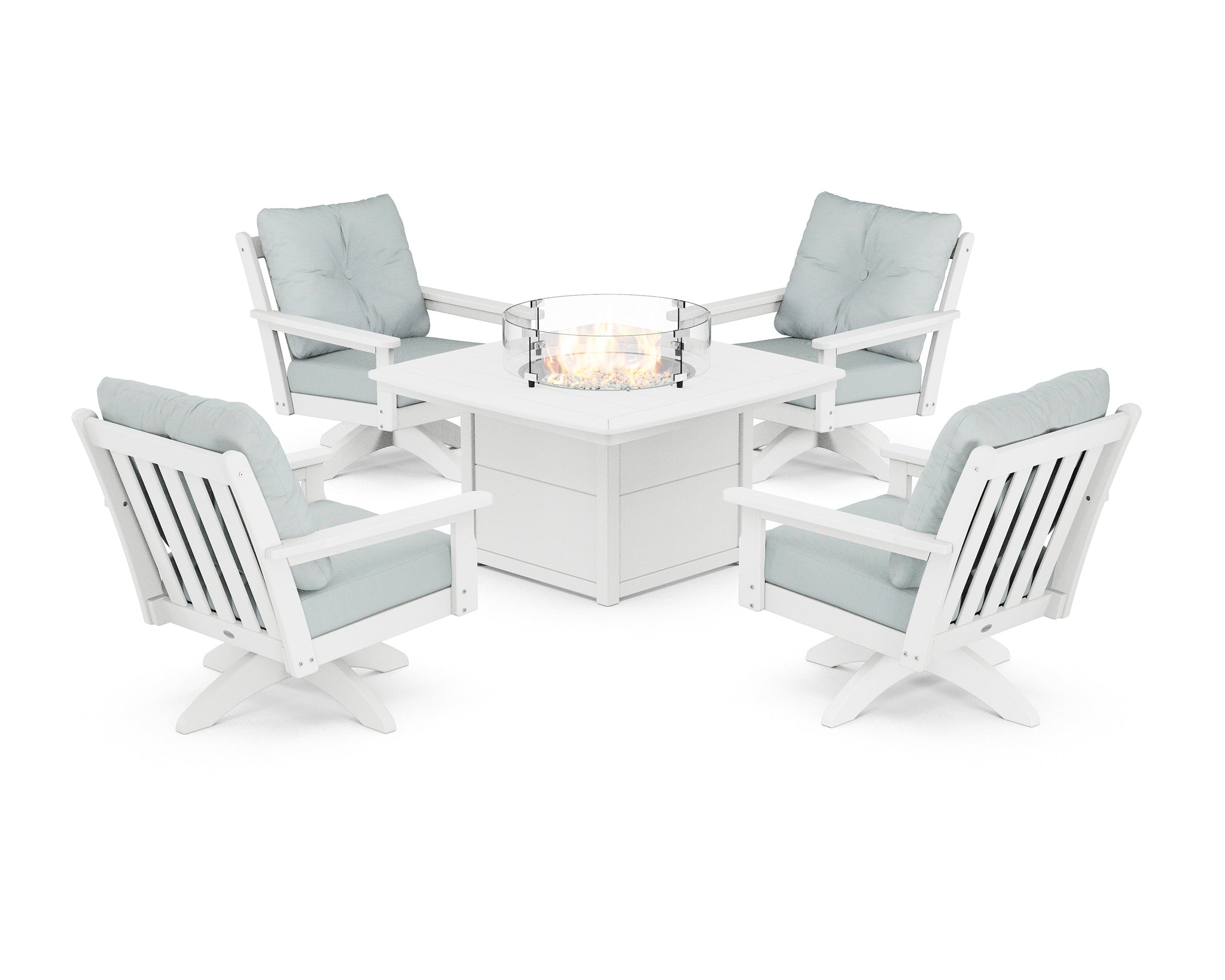 Vineyard 5-Piece Deep Seating Swivel Conversation Set with Fire Pit Table