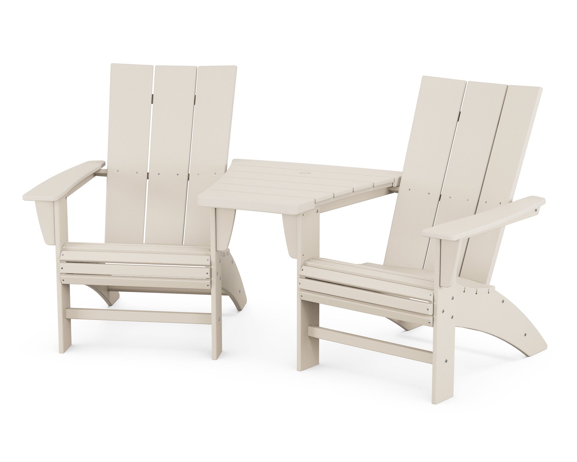 Modern 3-Piece Curveback Adirondack Set with Angled Connecting Table