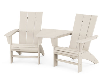Modern 3-Piece Curveback Adirondack Set with Angled Connecting Table