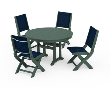 Coastal Folding Side Chair 5-Piece Round Dining Set With Trestle Legs