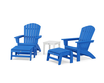 5-Piece Nautical Grand Adirondack Set with Ottomans and Side Table