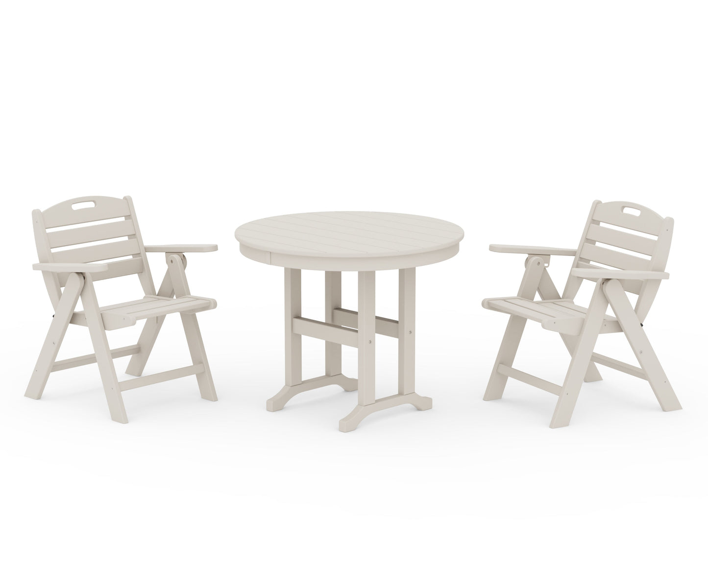 Nautical Folding Lowback Chair 3-Piece Round Dining Set