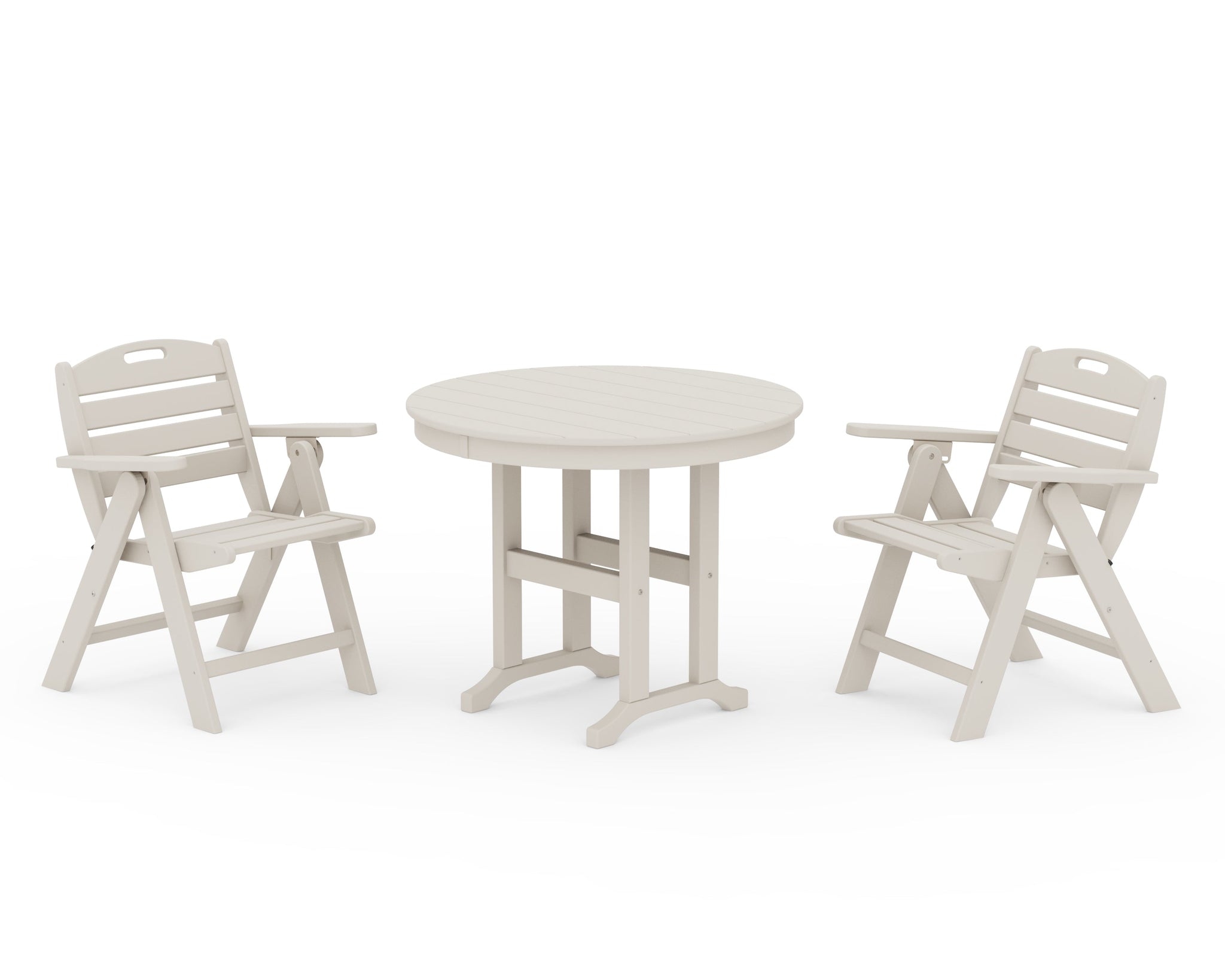 Nautical Folding Lowback Chair 3-Piece Round Dining Set