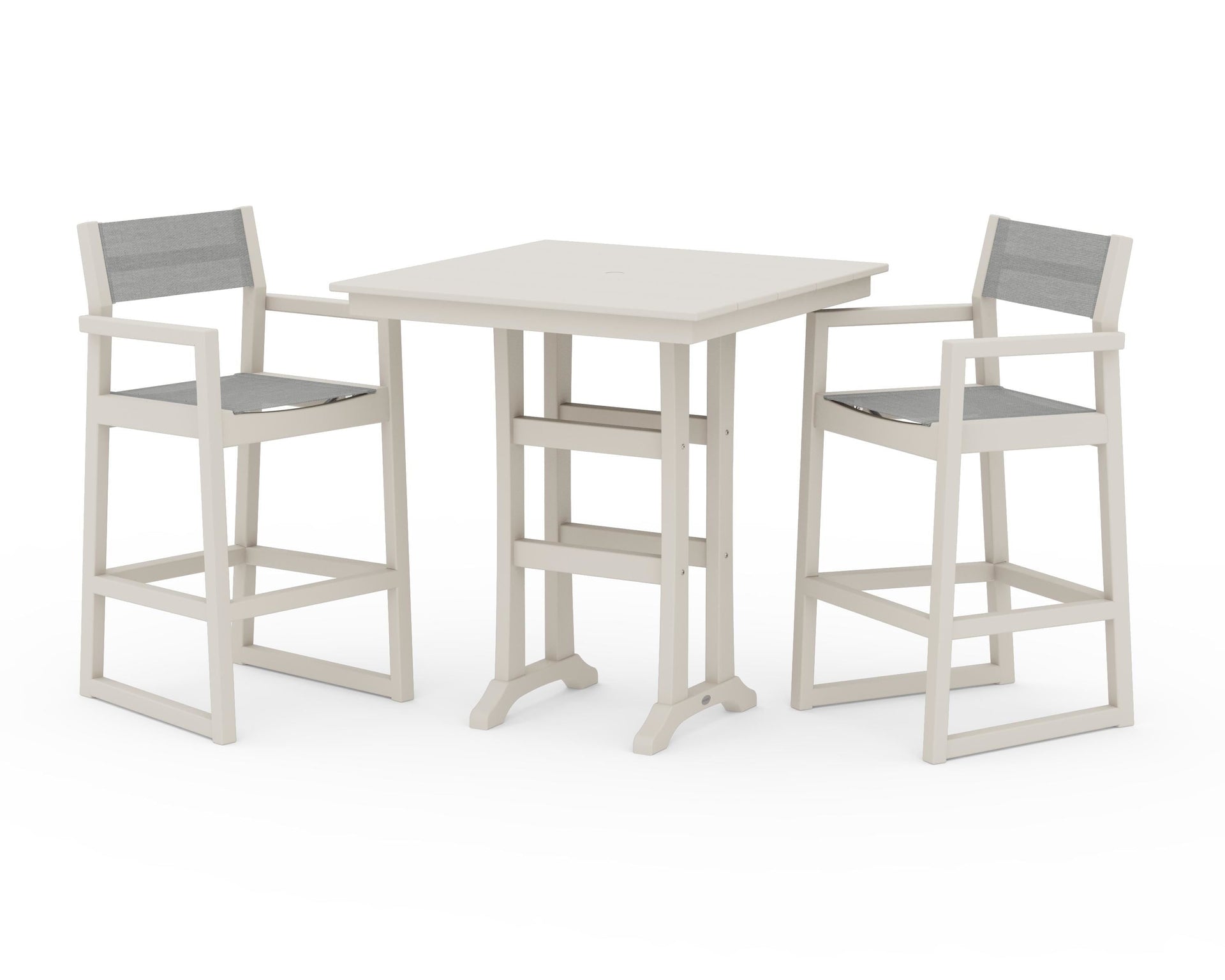 EDGE Sling Arm Chair 3-Piece Farmhouse Bar Set with Trestle Legs