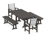 Coastal 5-Piece Farmhouse Dining Set with Trestle Legs and Benches