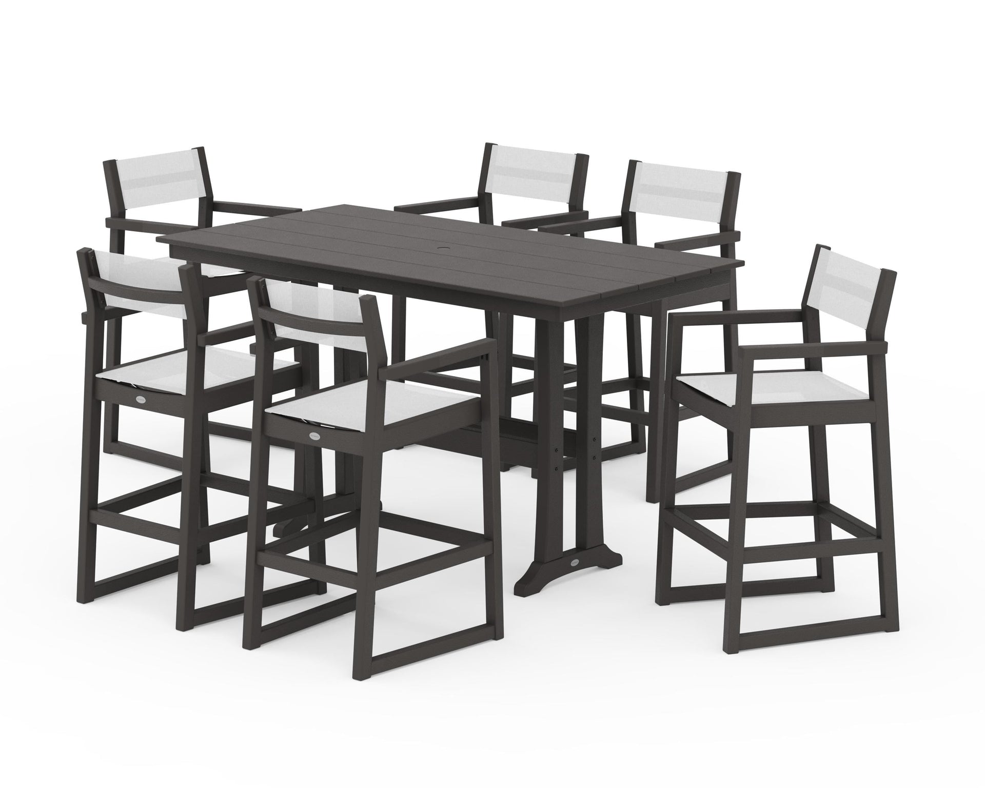 EDGE Sling Arm Chair 7-Piece Farmhouse Bar Set with Trestle Legs