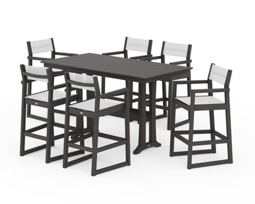 EDGE Sling Arm Chair 7-Piece Farmhouse Bar Set with Trestle Legs