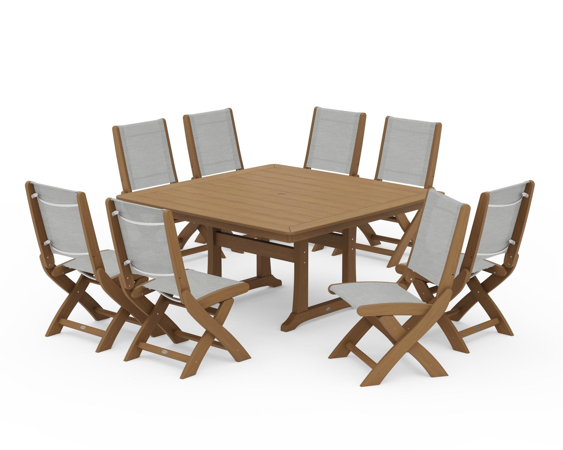 Coastal Folding Side Chair 9-Piece Dining Set with Trestle Legs