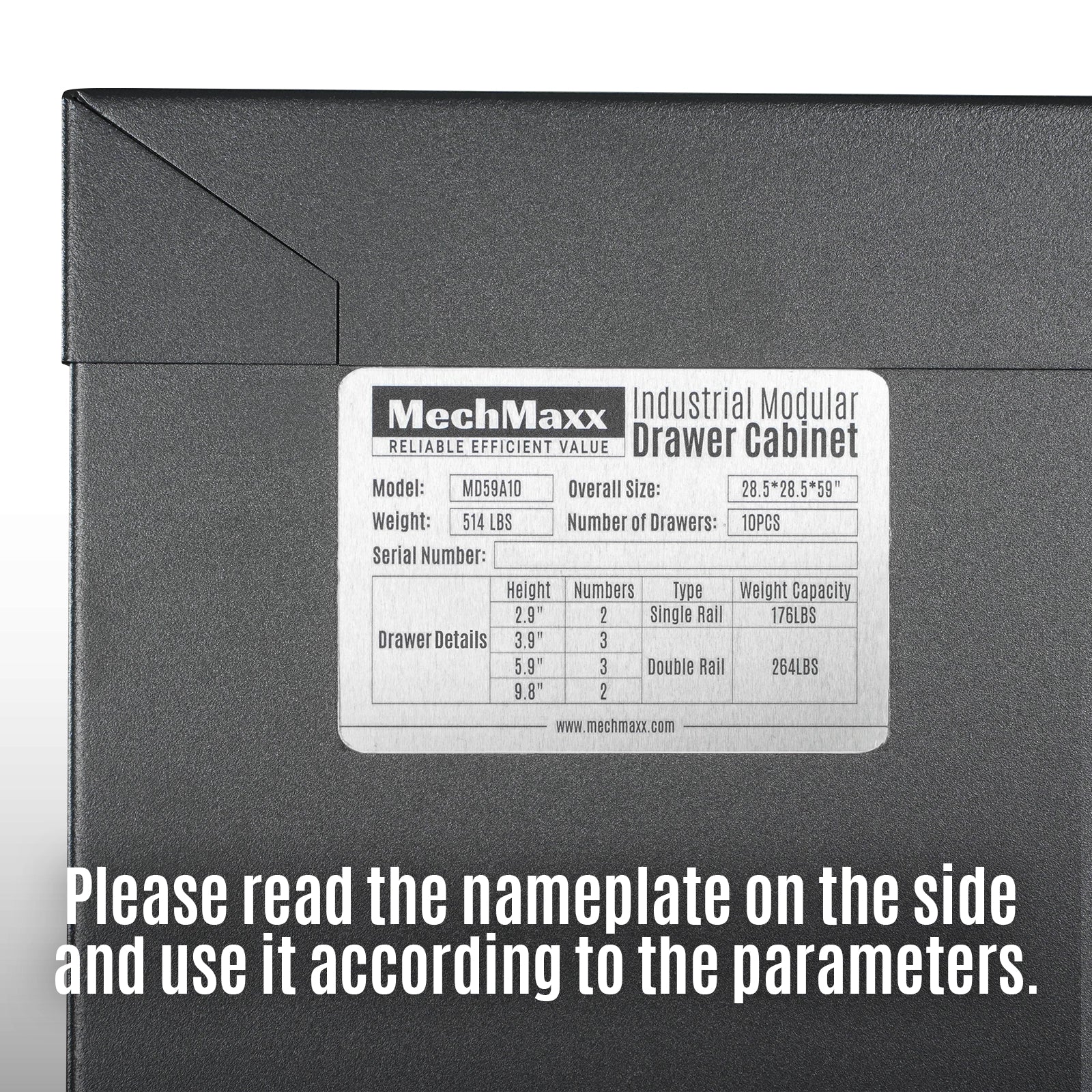 MechMaxx MD59A10 Tool Box Heavy Duty Modular 10 Drawer Cabinet Tool Storage Organizer Steel Construction 59" H x 28.5" W x 28.5" D New