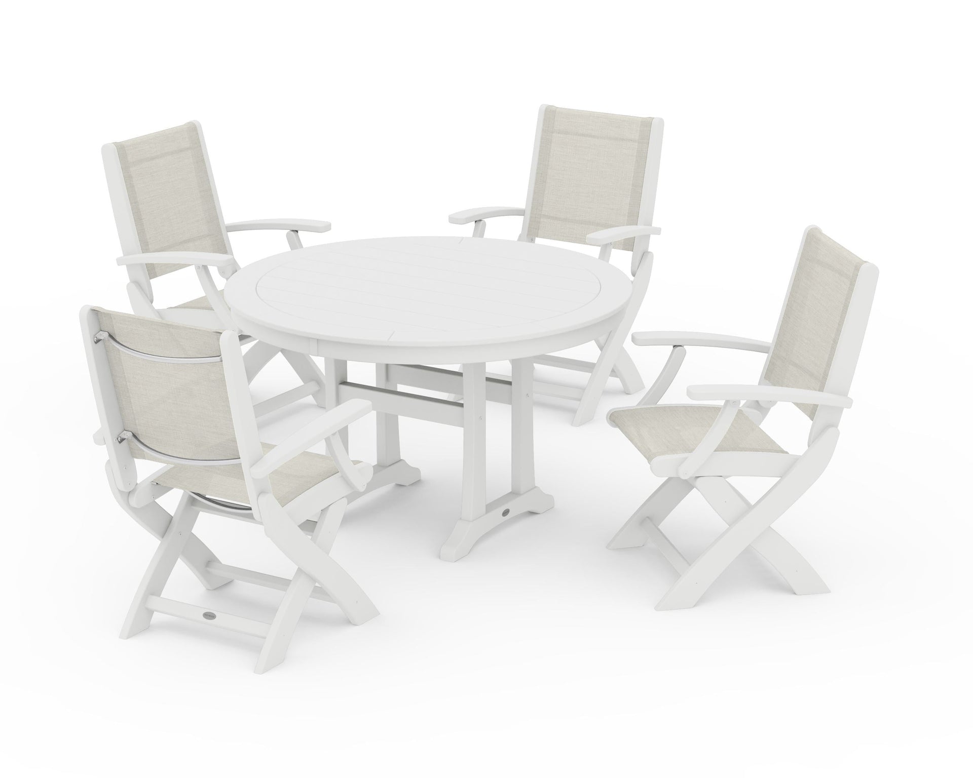 Coastal Folding Chair 5-Piece Round Dining Set with Trestle Legs