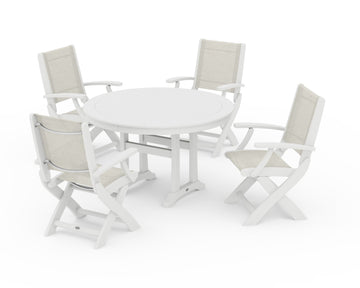 Coastal Folding Chair 5-Piece Round Dining Set with Trestle Legs