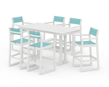 EDGE Sling Arm Chair 7-Piece Farmhouse Bar Set with Trestle Legs