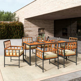 Costway 7-Piece Patio Acacia Wood Dining Set Cushions Umbrella Hole 17892435 New