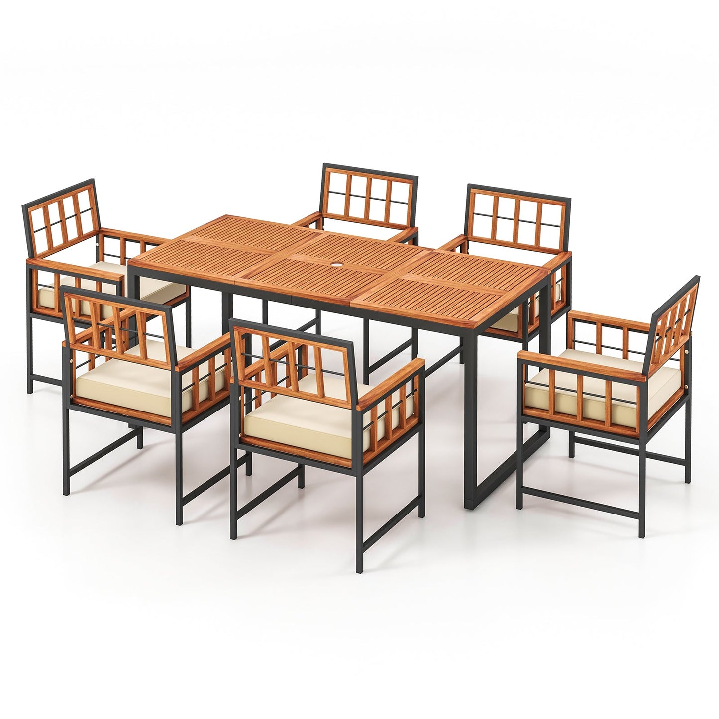 Costway 7-Piece Patio Acacia Wood Dining Set Cushions Umbrella Hole 17892435 New