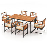 Costway 7-Piece Patio Acacia Wood Dining Set Cushions Umbrella Hole 17892435 New