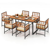 Costway 7-Piece Patio Acacia Wood Dining Set Cushions Umbrella Hole 17892435 New