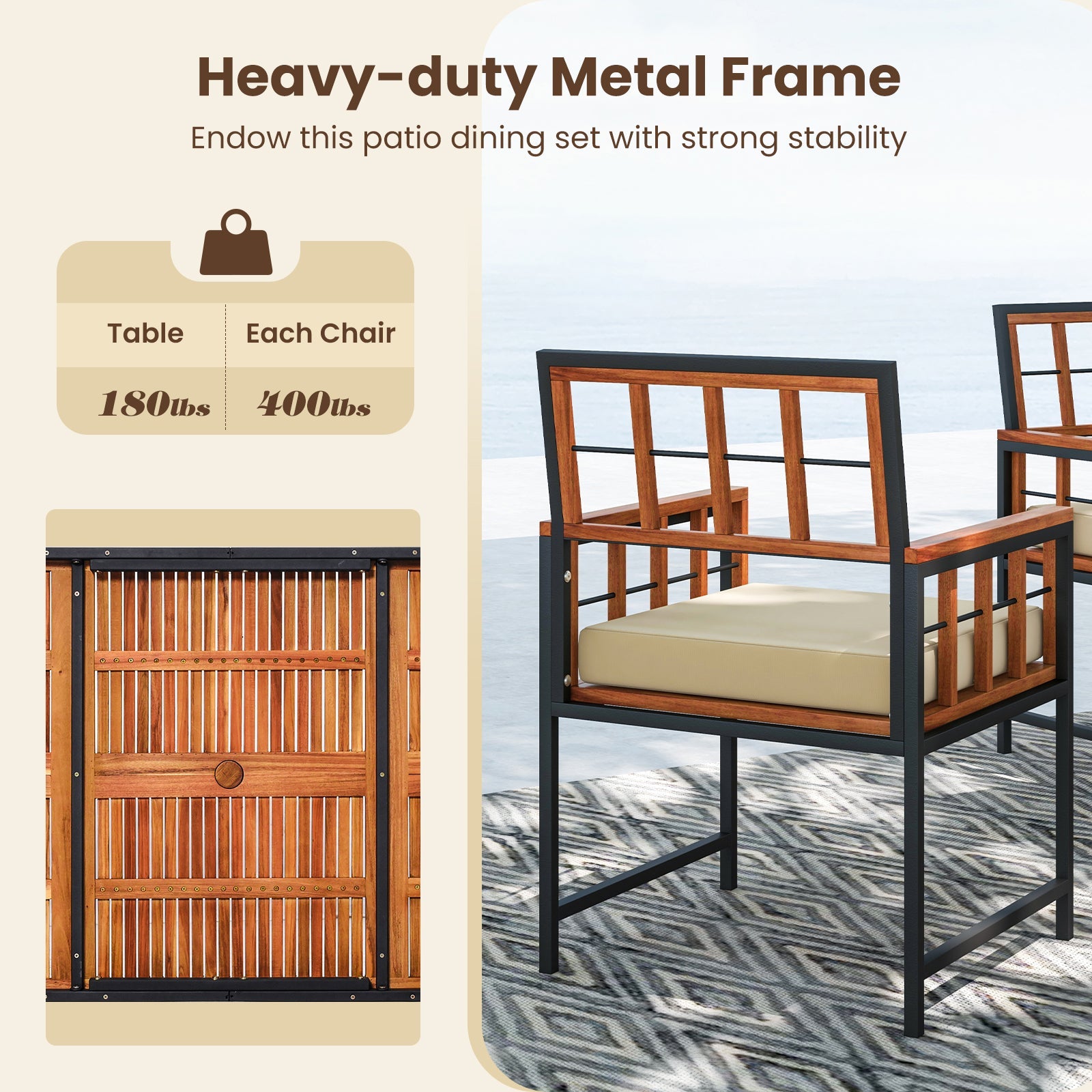Costway 7-Piece Patio Acacia Wood Dining Set Cushions Umbrella Hole 17892435 New