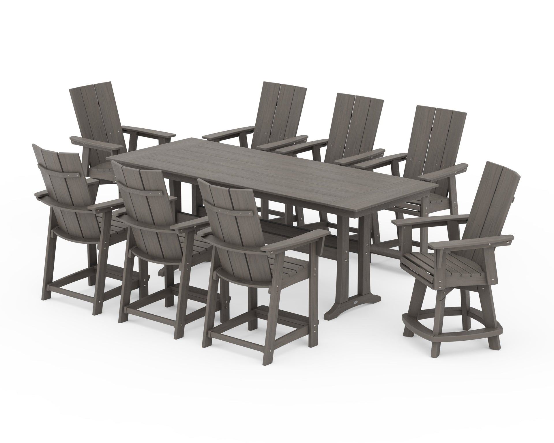Modern Curveback Adirondack Swivel 9-Piece Farmhouse Counter Set with Trestle Legs