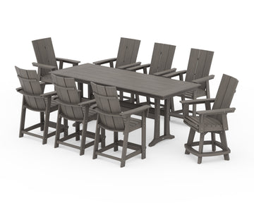 Modern Curveback Adirondack Swivel 9-Piece Farmhouse Counter Set with Trestle Legs