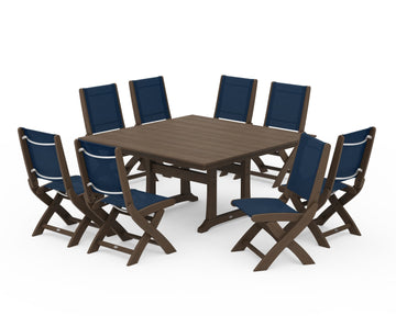 Coastal Folding Side Chair 9-Piece Farmhouse Dining Set