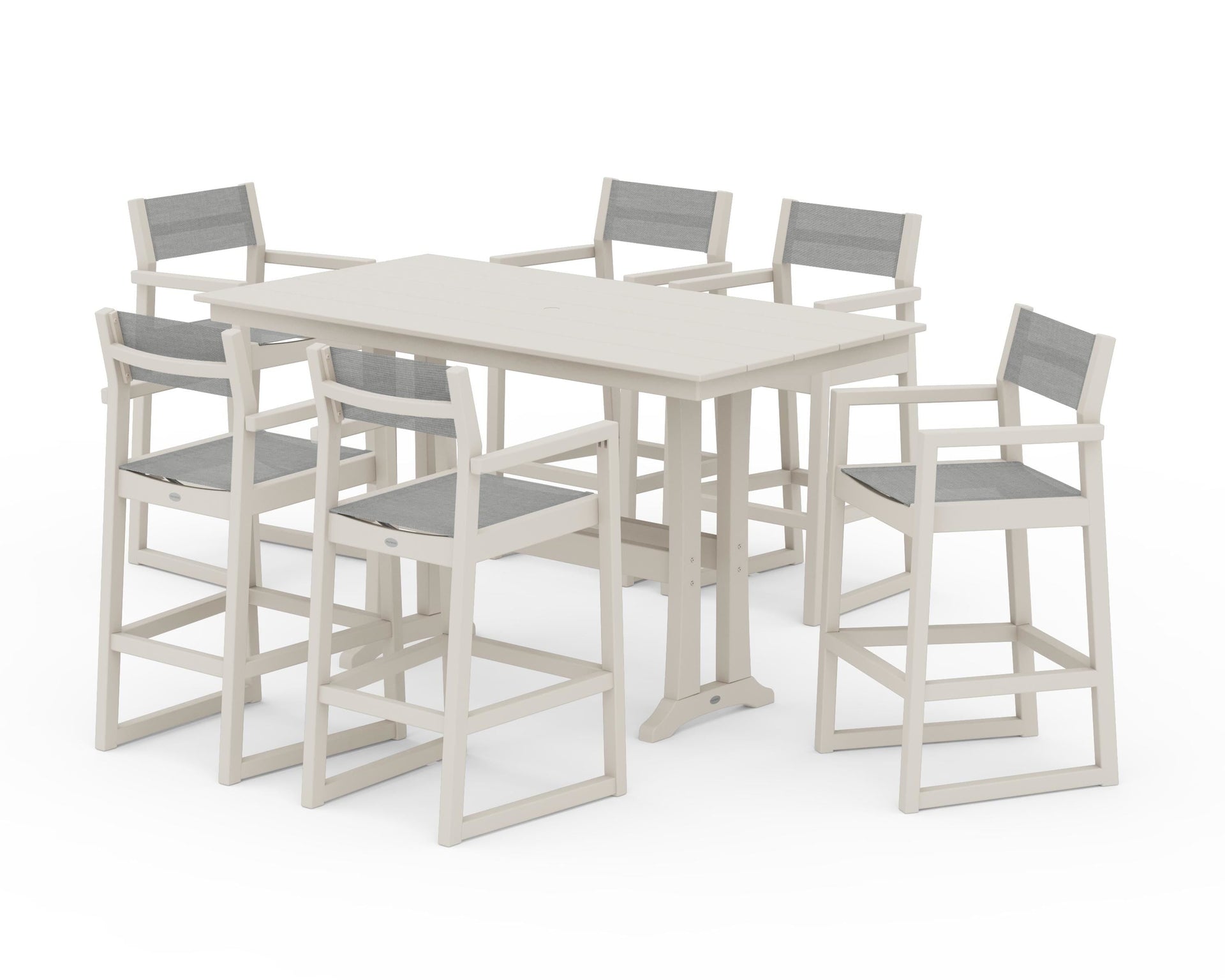 EDGE Sling Arm Chair 7-Piece Farmhouse Bar Set with Trestle Legs
