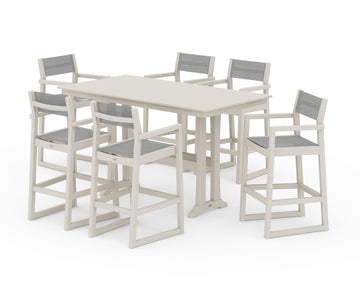 EDGE Sling Arm Chair 7-Piece Farmhouse Bar Set with Trestle Legs