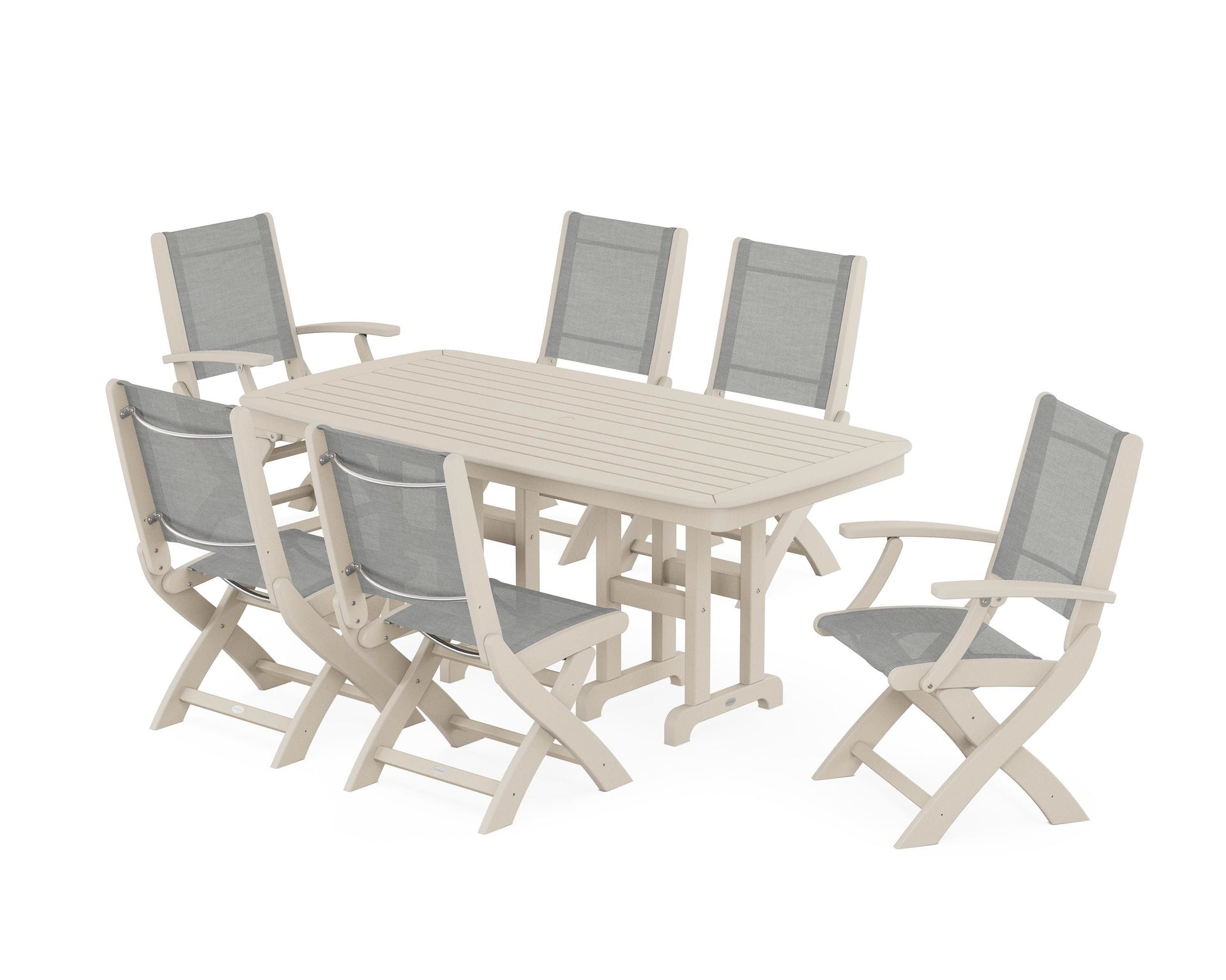 Coastal Folding Chair 7-Piece Dining Set