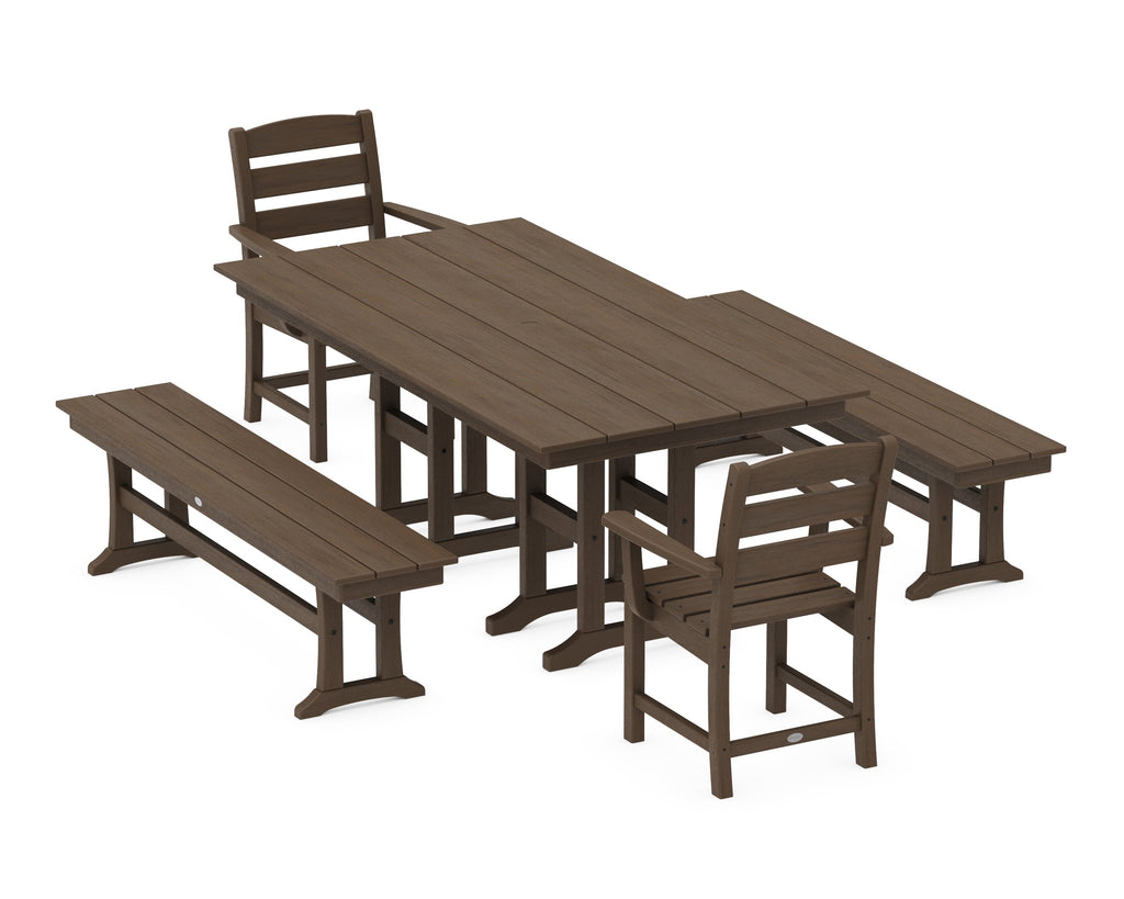 Lakeside 5-Piece Farmhouse Dining Set with Benches