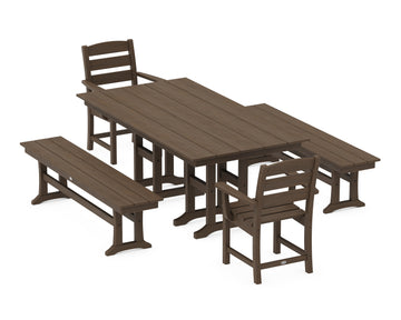 Lakeside 5-Piece Farmhouse Dining Set with Benches