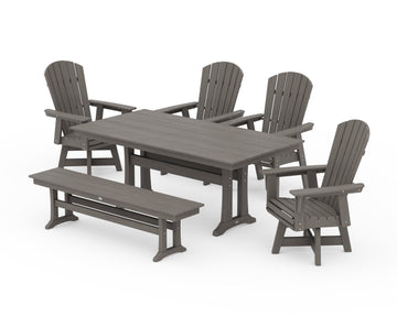Nautical Adirondack Swivel 6-Piece Farmhouse Dining Set With Trestle Legs