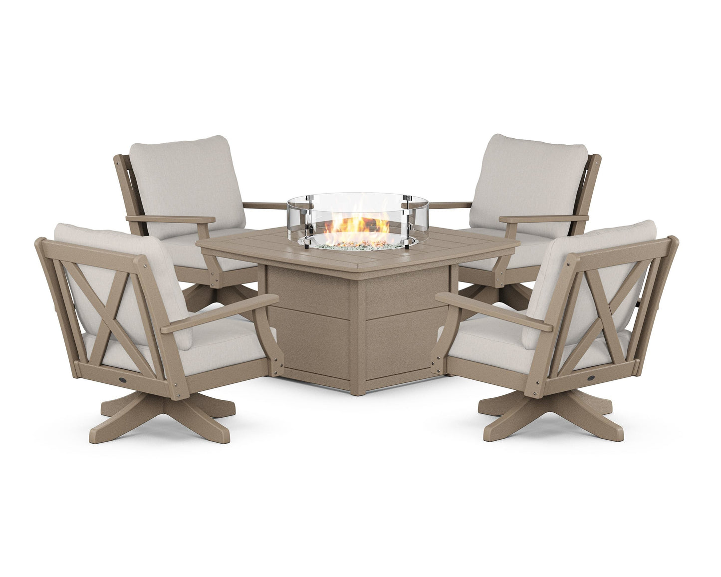 Braxton 5-Piece Deep Seating Swivel Conversation Set with Fire Pit Table