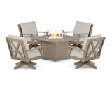 Braxton 5-Piece Deep Seating Swivel Conversation Set with Fire Pit Table