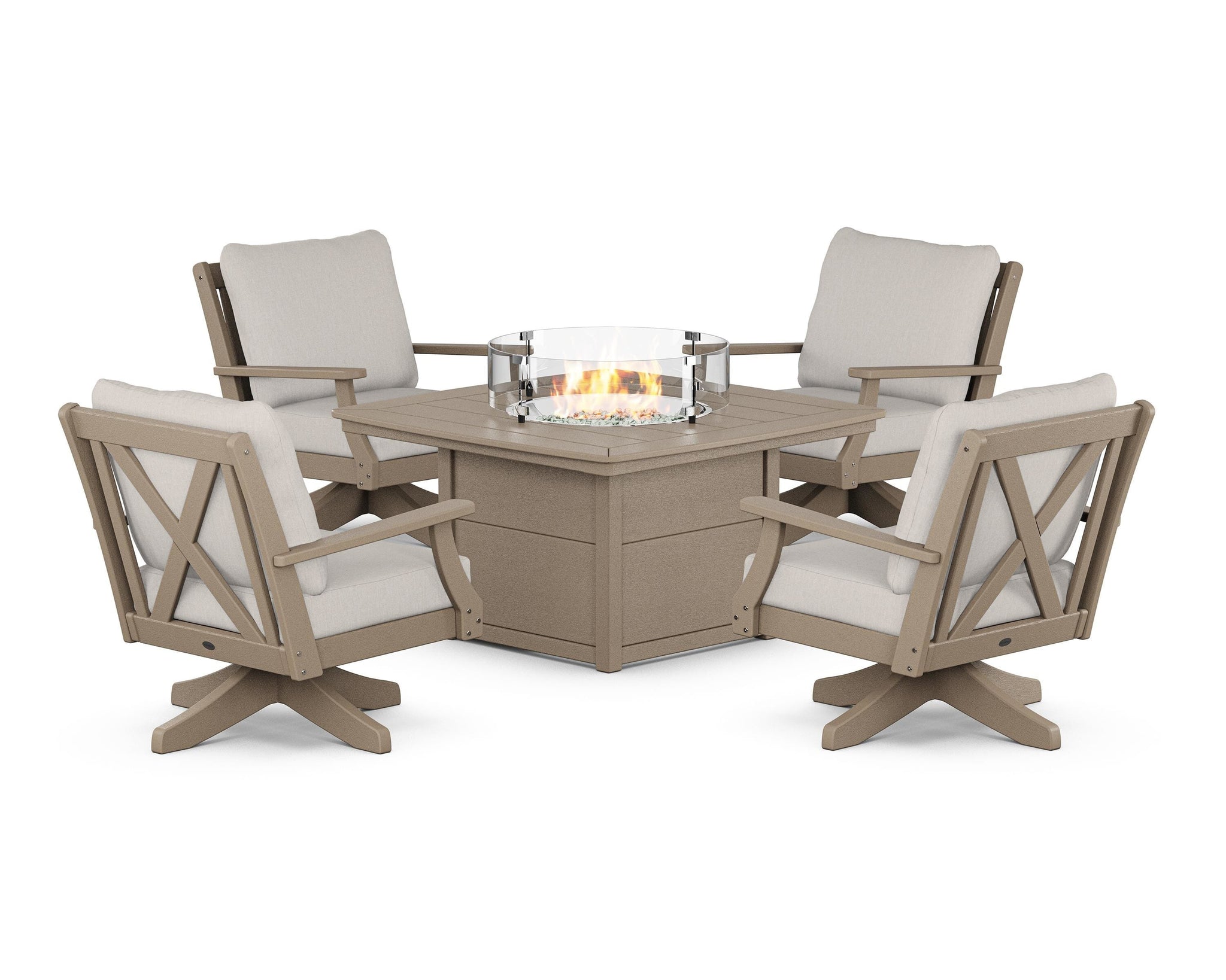 Braxton 5-Piece Deep Seating Swivel Conversation Set with Fire Pit Table