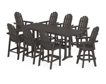 Vineyard Curveback Adirondack Swivel 9-Piece Bar Set with Trestle Legs