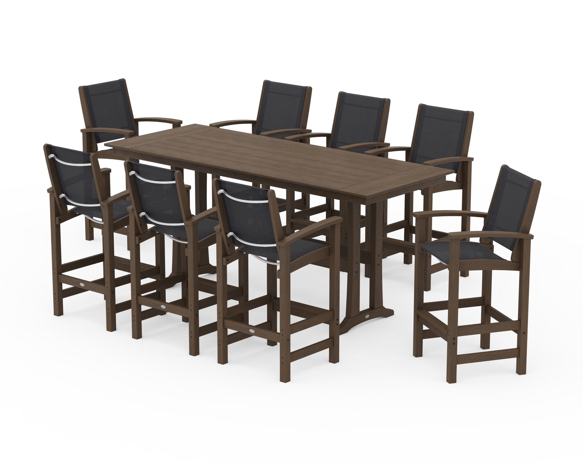 Coastal 9-Piece Farmhouse Bar Set with Trestle Legs