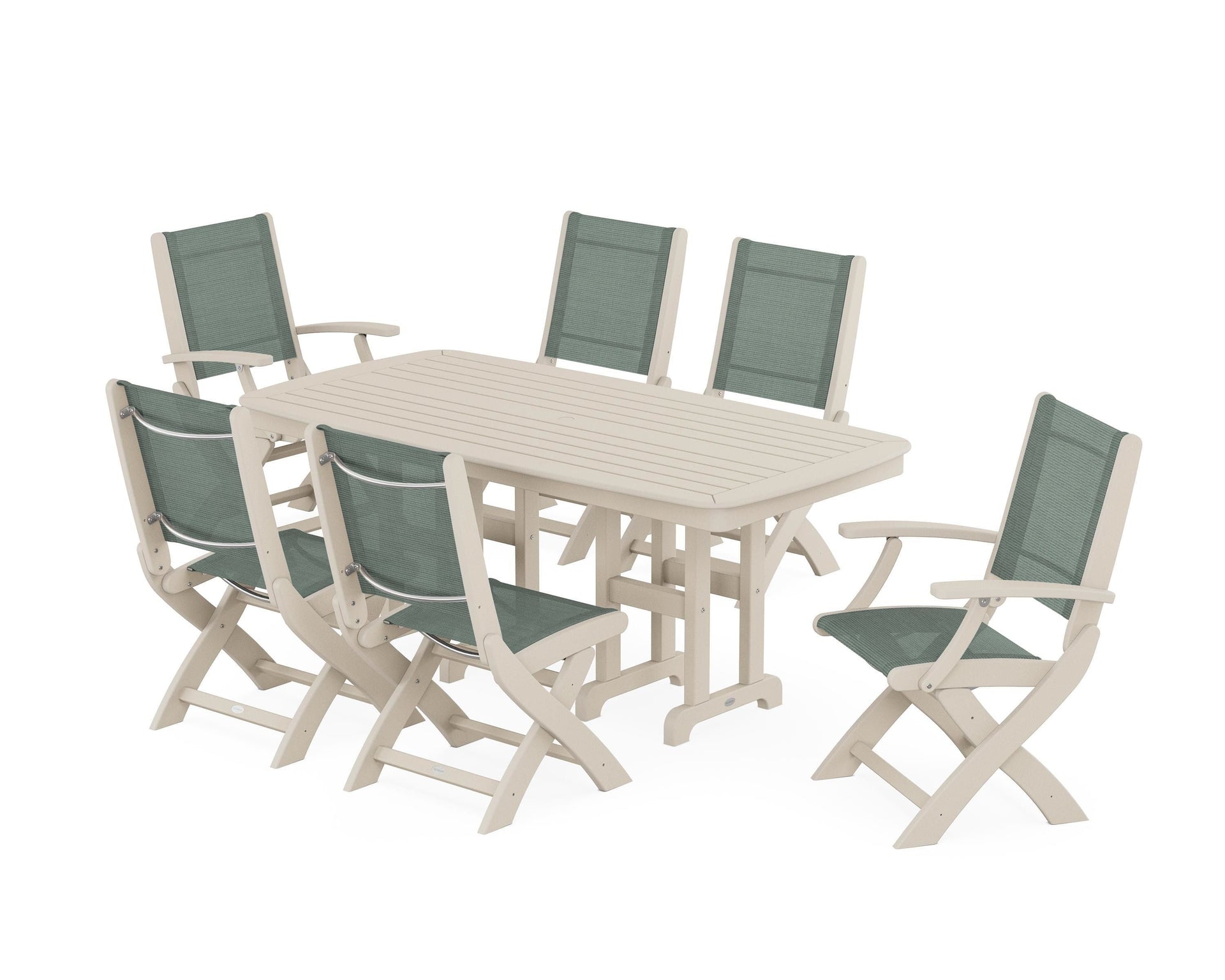 Coastal Folding Chair 7-Piece Dining Set